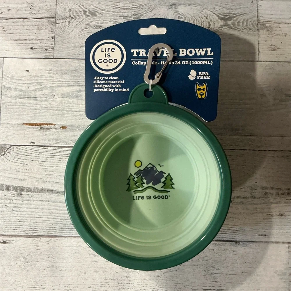 Life is Good Green Mountain Collapsible Travel Pet Bowl - 34 oz.